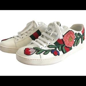 Authentic Gucci White Embroidered Sneakers